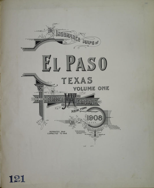 Sanborn Fire Insurance Map from El Paso, El Paso County, Texas (1948), Sheet #0001 - Historic Sanborn Fire Insurance Map Print, vintage old map wall art, antique decor, genealogy gift, Texas Texas map