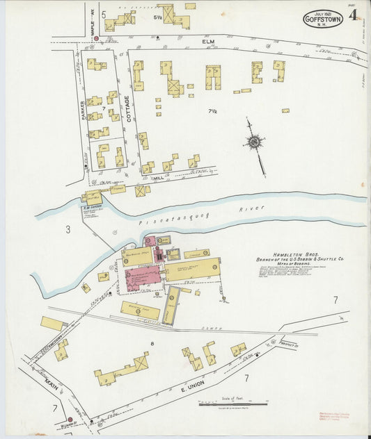 Sanborn Fire Insurance Map from Goffstown, Hillsborough County, New Hampshire (1921), Sheet #0004 - Historic Sanborn Fire Insurance Map Print, vintage old map wall art, antique decor, genealogy gift, New Hampshire New Hampshire map