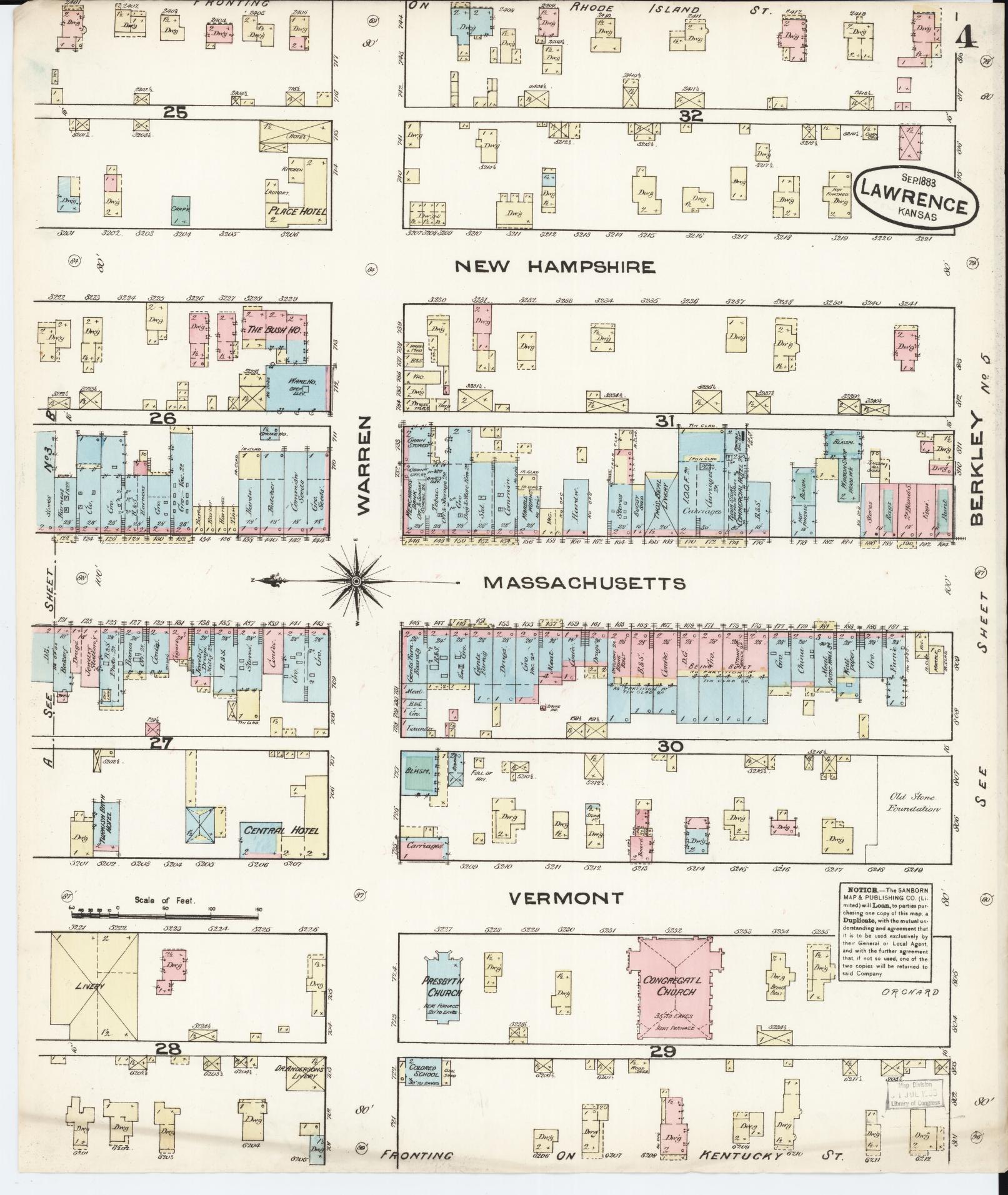 Sanborn Fire Insurance Map from Lawrence, Douglas County, Kansas (1883), Sheet #0004 - Historic Sanborn Fire Insurance Map Print, vintage old map wall art, antique decor, genealogy gift, Kansas Kansas map