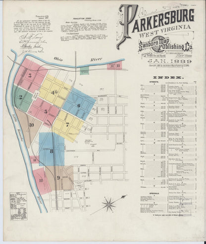 Sanborn Fire Insurance Map from Parkersburg, Wood County, West Virginia (1889), Sheet #0001 - Complete Map Set gallery image, historic Sanborn map, vintage wall art, West Virginia West Virginia