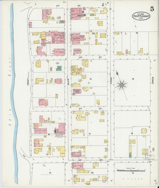 Sanborn Fire Insurance Map from Point Pleasant, Mason County, West Virginia (1905), Sheet #0005 - Historic Sanborn Fire Insurance Map Print, vintage old map wall art, antique decor, genealogy gift, West Virginia West Virginia map