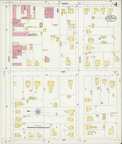 Sanborn Fire Insurance Map from Florence, Florence County, South Carolina (1903), Sheet #0004 - Complete Map Set gallery image, historic Sanborn map, vintage wall art, South Carolina South Carolina