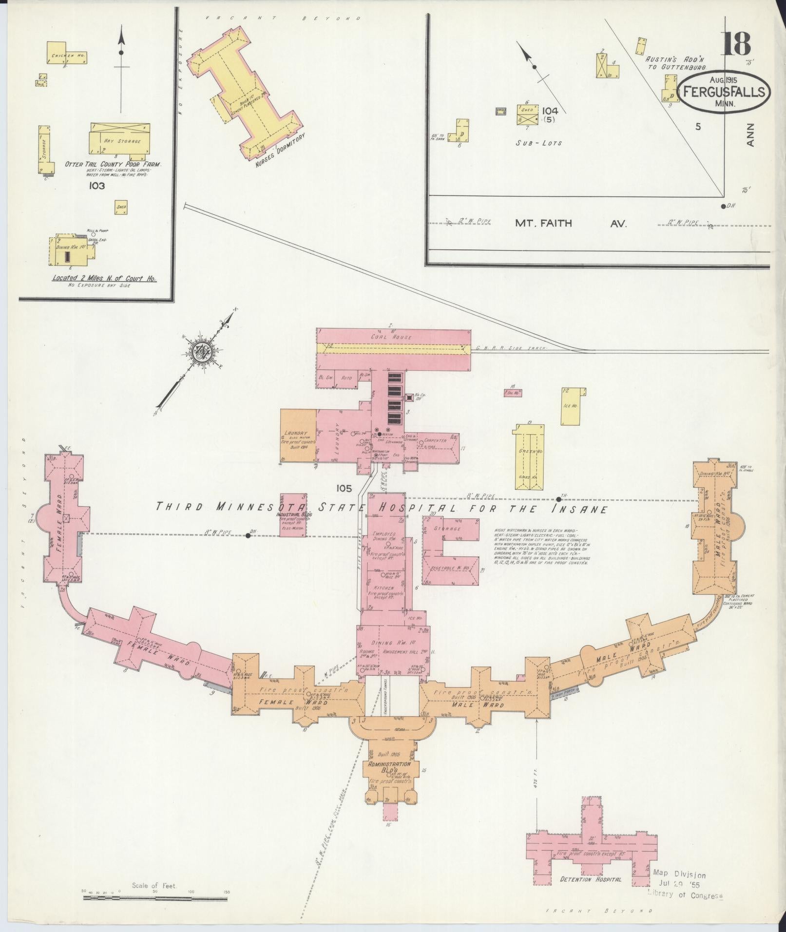 Sanborn Fire Insurance Map from Fergus Falls, Otter Tail County, Minnesota (1915), Sheet #0018 - Complete Map Set gallery image, historic Sanborn map, vintage wall art, Minnesota Minnesota