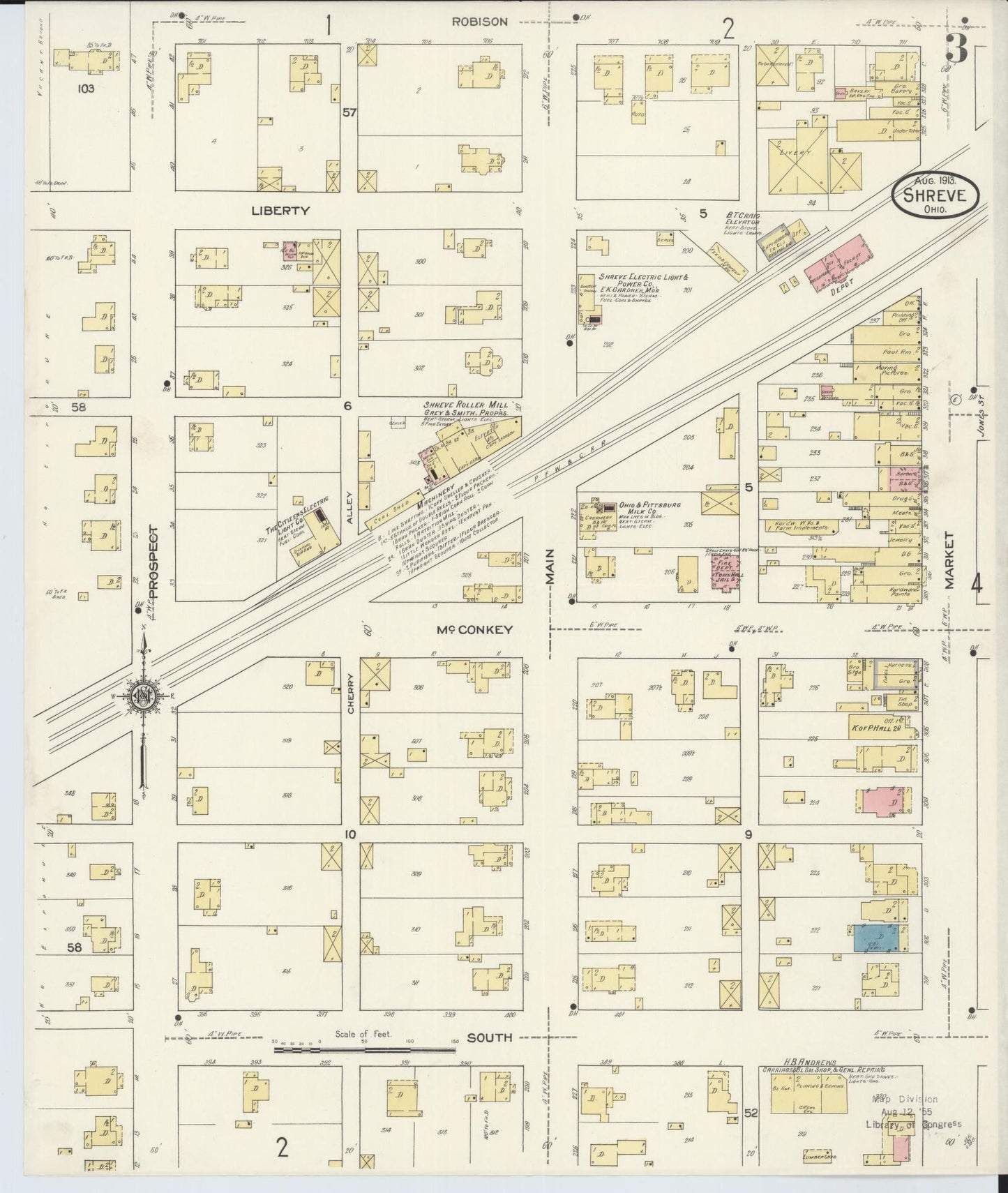 Sanborn Fire Insurance Map from Shreve, Wayne County, Ohio (1913), Sheet #0003 - Complete Map Set gallery image, historic Sanborn map, vintage wall art, Ohio Ohio