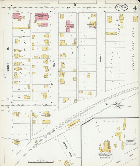 Sanborn Fire Insurance Map from De Pere, Brown County, Wisconsin (1900), Sheet #0004 - Historic Sanborn Fire Insurance Map Print, vintage old map wall art, antique decor, genealogy gift, Wisconsin Wisconsin map