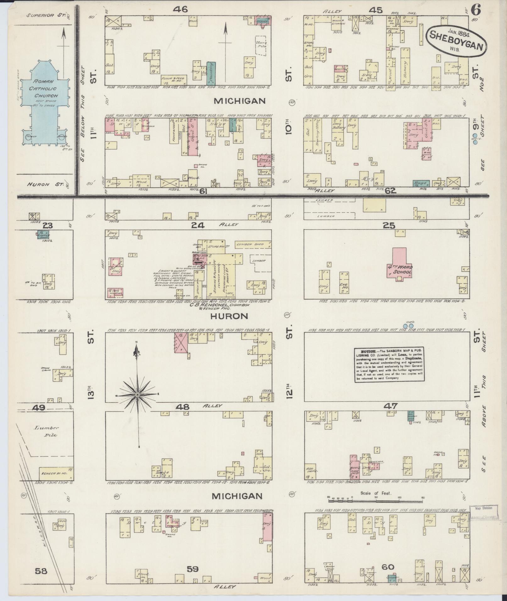 Sanborn Fire Insurance Map from Sheboygan, Sheboygan County, Wisconsin (1884), Sheet #0006 - Complete Map Set gallery image, historic Sanborn map, vintage wall art, Wisconsin Wisconsin