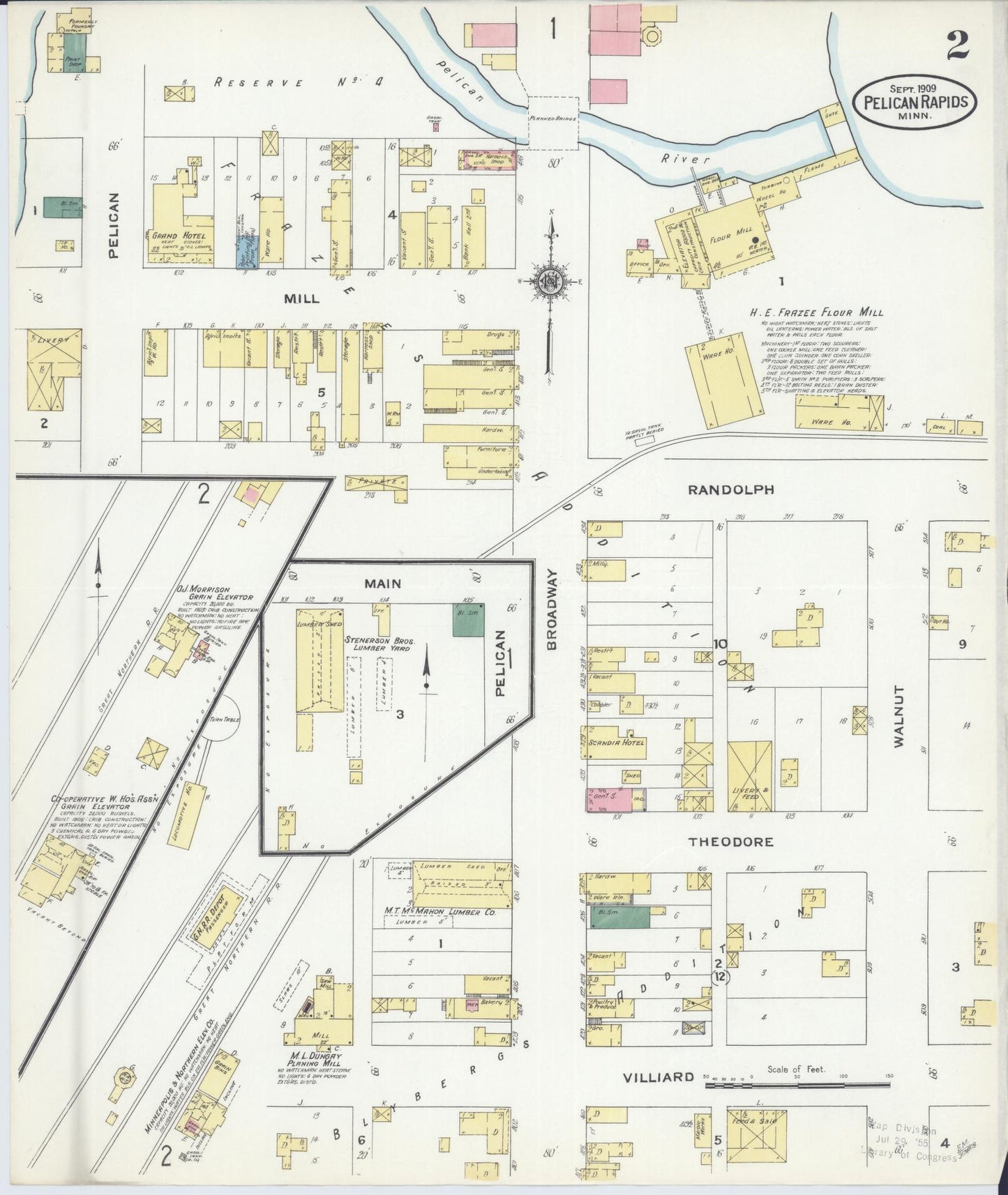 Sanborn Fire Insurance Map from Pelican Rapids, Otter Tail County, Minnesota (1909), Sheet #0002 - Complete Map Set gallery image, historic Sanborn map, vintage wall art, Minnesota Minnesota