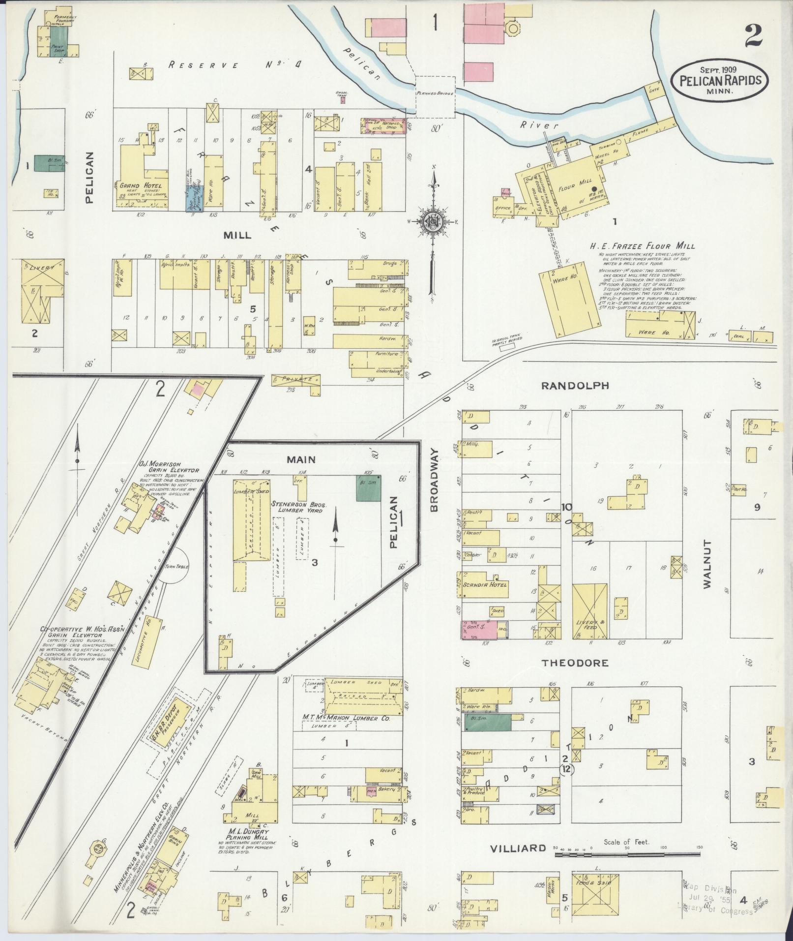 Sanborn Fire Insurance Map from Pelican Rapids, Otter Tail County, Minnesota (1909), Sheet #0002 - Complete Map Set gallery image, historic Sanborn map, vintage wall art, Minnesota Minnesota