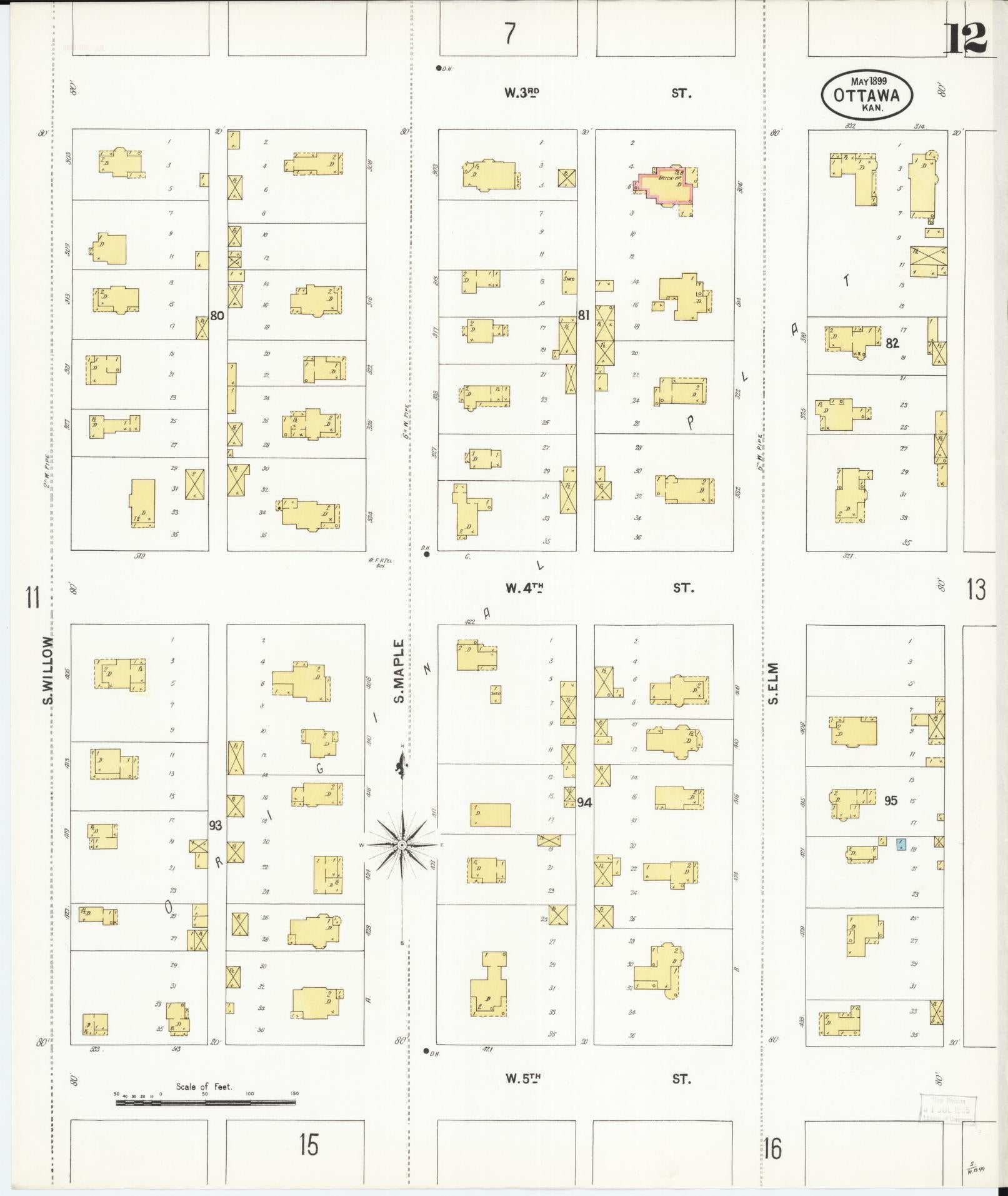 Sanborn Fire Insurance Map from Ottawa, Franklin County, Kansas (1899), Sheet #0012 - Historic Sanborn Fire Insurance Map Print, vintage old map wall art, antique decor, genealogy gift, Kansas Kansas map