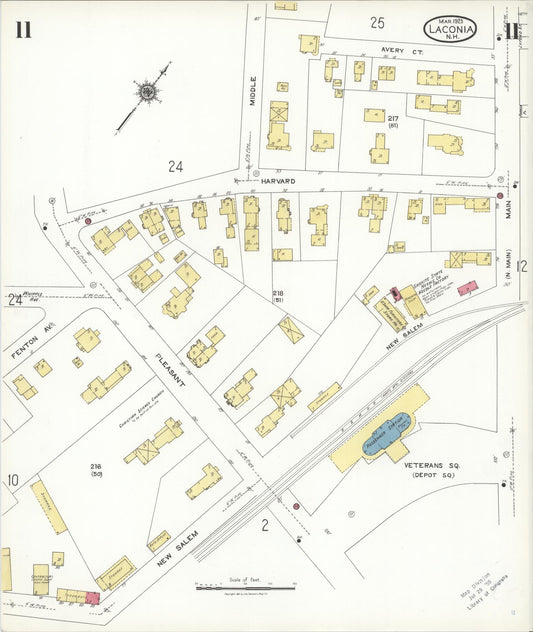 Sanborn Fire Insurance Map from Laconia, Belknap County, New Hampshire (1923), Sheet #0011 - Historic Sanborn Fire Insurance Map Print, vintage old map wall art, antique decor, genealogy gift, New Hampshire New Hampshire map