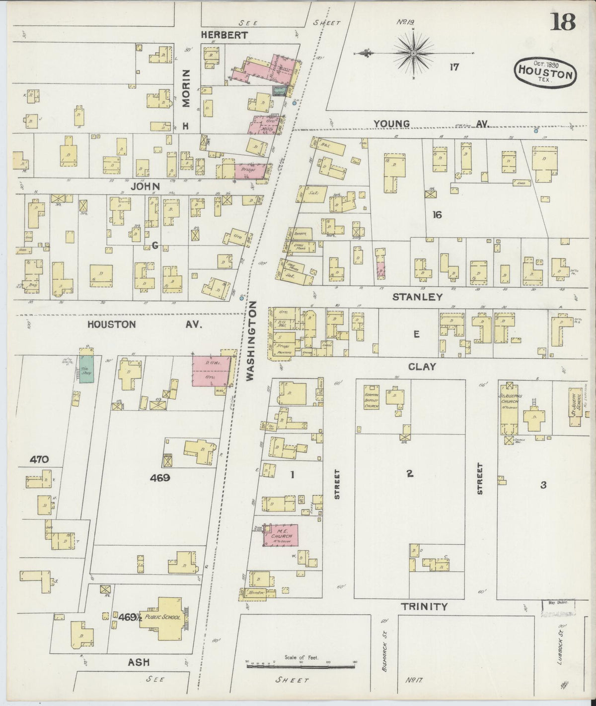 Sanborn Fire Insurance Map from Houston, Harris County, Texas (1890), Sheet #0018 - Complete Map Set gallery image, historic Sanborn map, vintage wall art, Texas Texas
