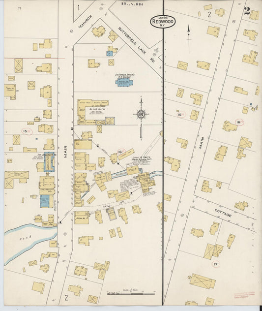Sanborn Fire Insurance Map from Redwood, Jefferson County, New York (1915), Sheet #0002 - Historic Sanborn Fire Insurance Map Print, vintage old map wall art, antique decor, genealogy gift, New York New York map