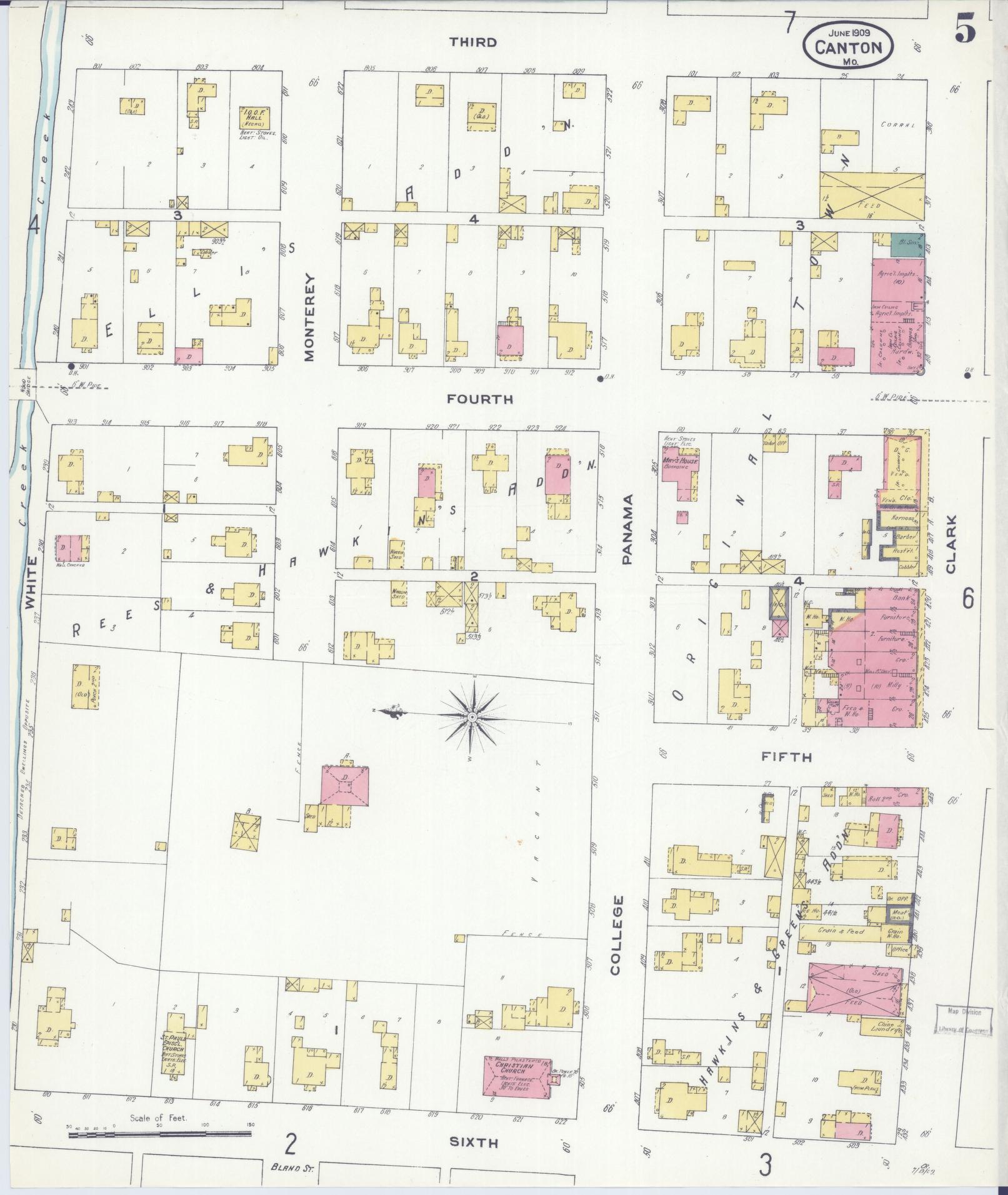 Sanborn Fire Insurance Map from Canton, Lewis County, Missouri (1909), Sheet #0005 - Complete Map Set gallery image, historic Sanborn map, vintage wall art, Missouri Missouri