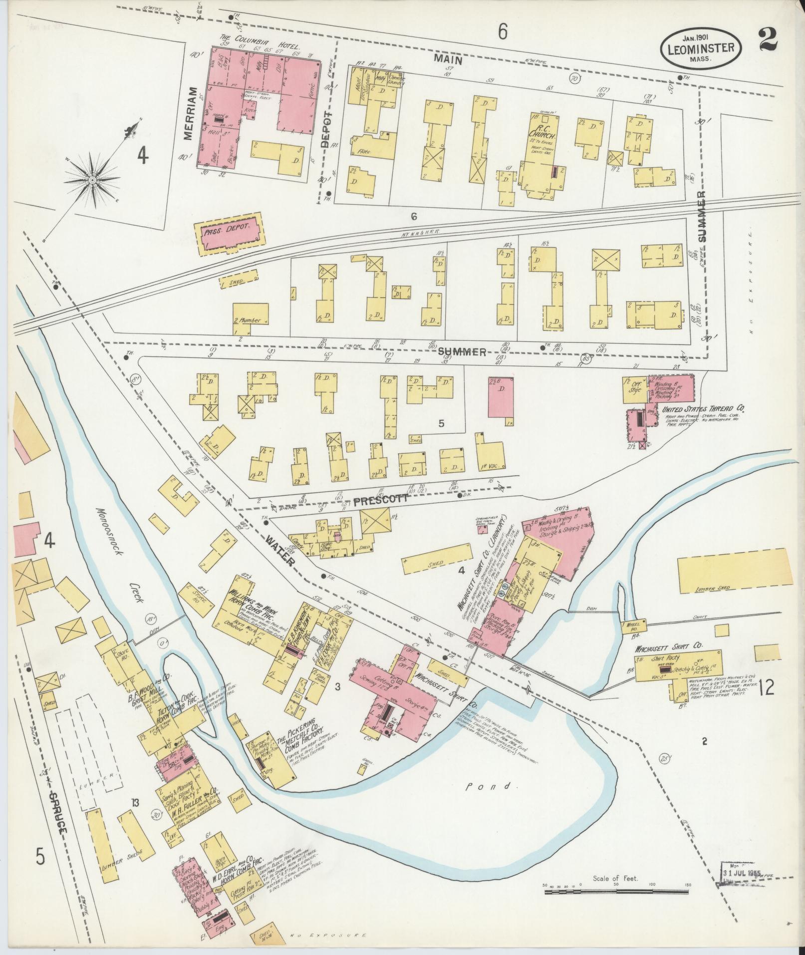 Sanborn Fire Insurance Map from Leominster, Worcester County, Massachusetts (1901), Sheet #0002 - Complete Map Set gallery image, historic Sanborn map, vintage wall art, Massachusetts Massachusetts
