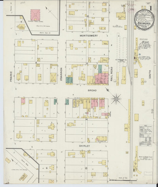 Sanborn Fire Insurance Map from Raymond, Montgomery County, Illinois (1894), Sheet #0001 - Historic Sanborn Fire Insurance Map Print, vintage old map wall art, antique decor, genealogy gift, Illinois Illinois map