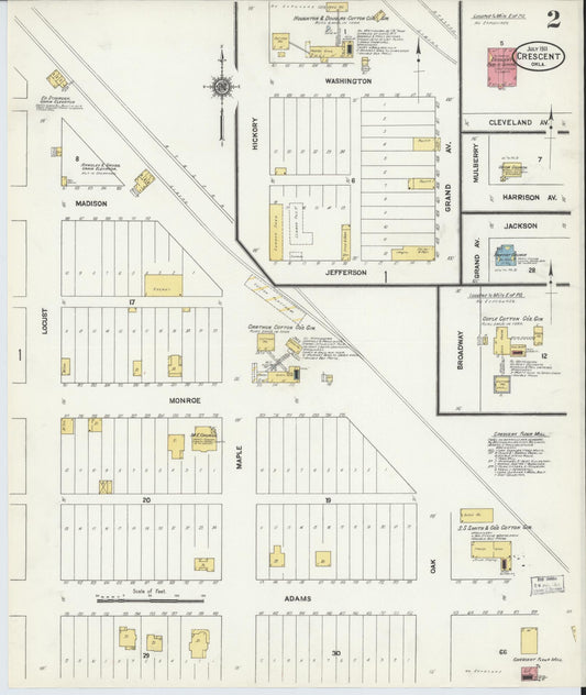 Sanborn Fire Insurance Map from Crescent, Logan County, Oklahoma (1911), Sheet #0002 - Historic Sanborn Fire Insurance Map Print, vintage old map wall art, antique decor, genealogy gift, Oklahoma Oklahoma map