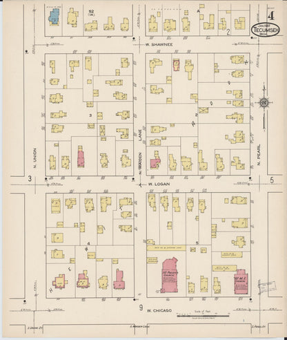 Sanborn Fire Insurance Map from Tecumseh, Lenawee County, Michigan (1922), Sheet #0004 - Complete Map Set gallery image, historic Sanborn map, vintage wall art, Michigan Michigan