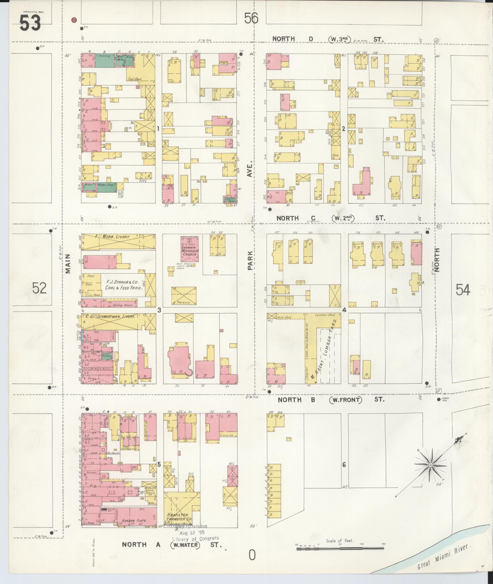 Sanborn Fire Insurance Map from Hamilton, Butler County, Ohio (1899), Sheet #0053 - Historic Sanborn Fire Insurance Map Print, vintage old map wall art, antique decor, genealogy gift, Ohio Ohio map