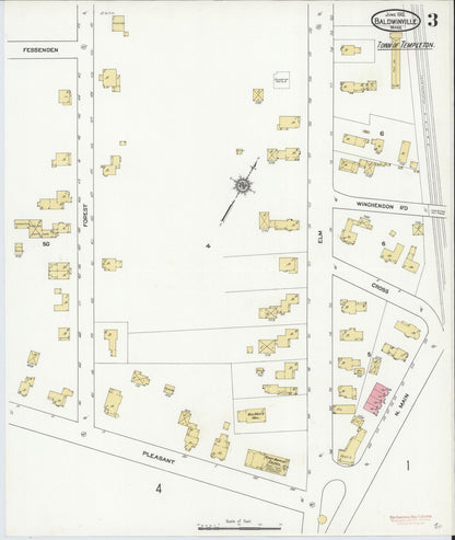 Sanborn Fire Insurance Map from Baldwinville, Worcester County, Massachusetts (1912), Sheet #0003 - Historic Sanborn Fire Insurance Map Print, vintage old map wall art, antique decor, genealogy gift, Massachusetts Massachusetts map