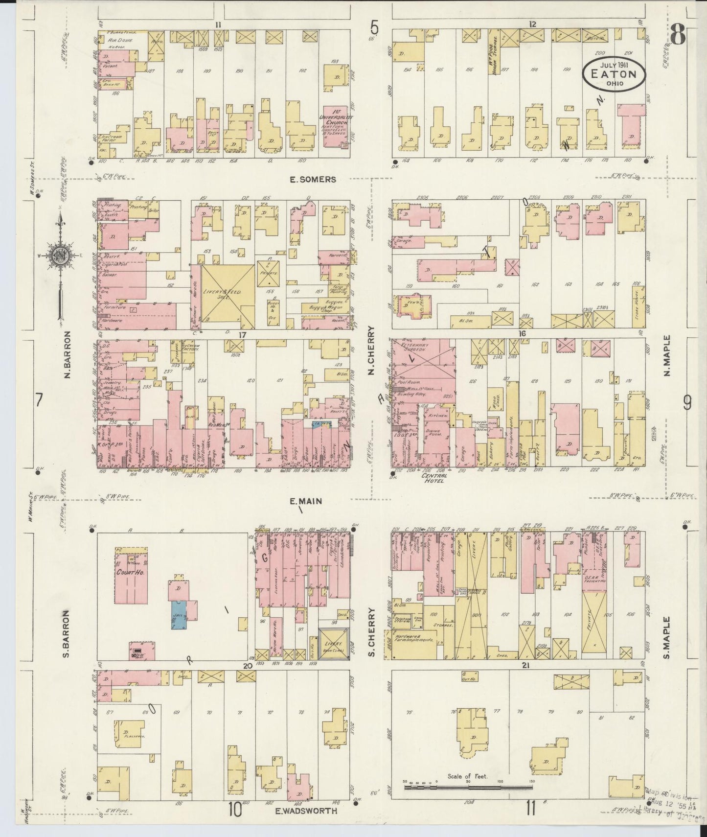 Sanborn Fire Insurance Map from Eaton, Preble County, Ohio (1911), Sheet #0008 - Complete Map Set gallery image, historic Sanborn map, vintage wall art, Ohio Ohio
