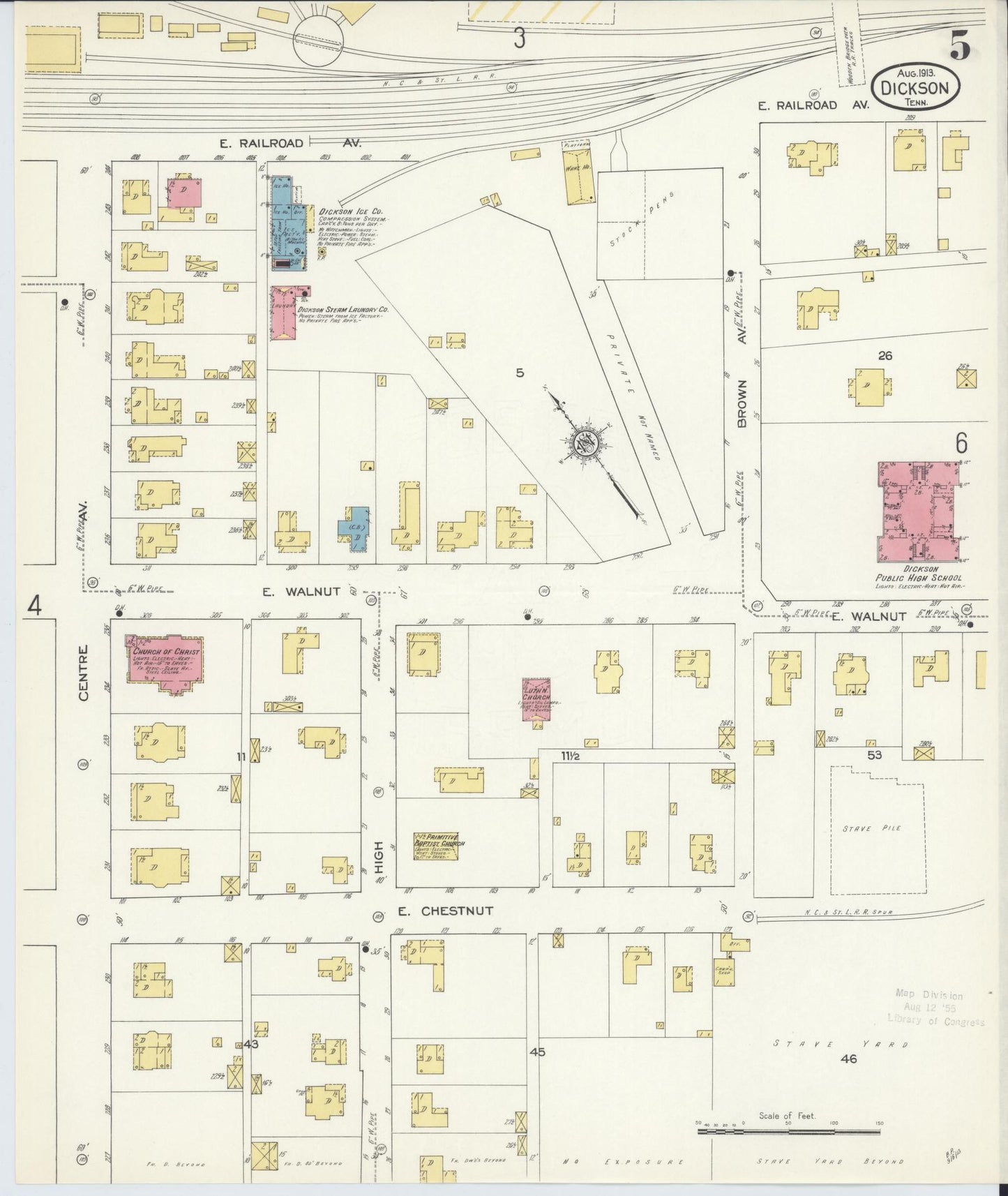 Sanborn Fire Insurance Map from Dickson, Dickson County, Tennessee (1913), Sheet #0005 - Complete Map Set gallery image, historic Sanborn map, vintage wall art, Tennessee Tennessee