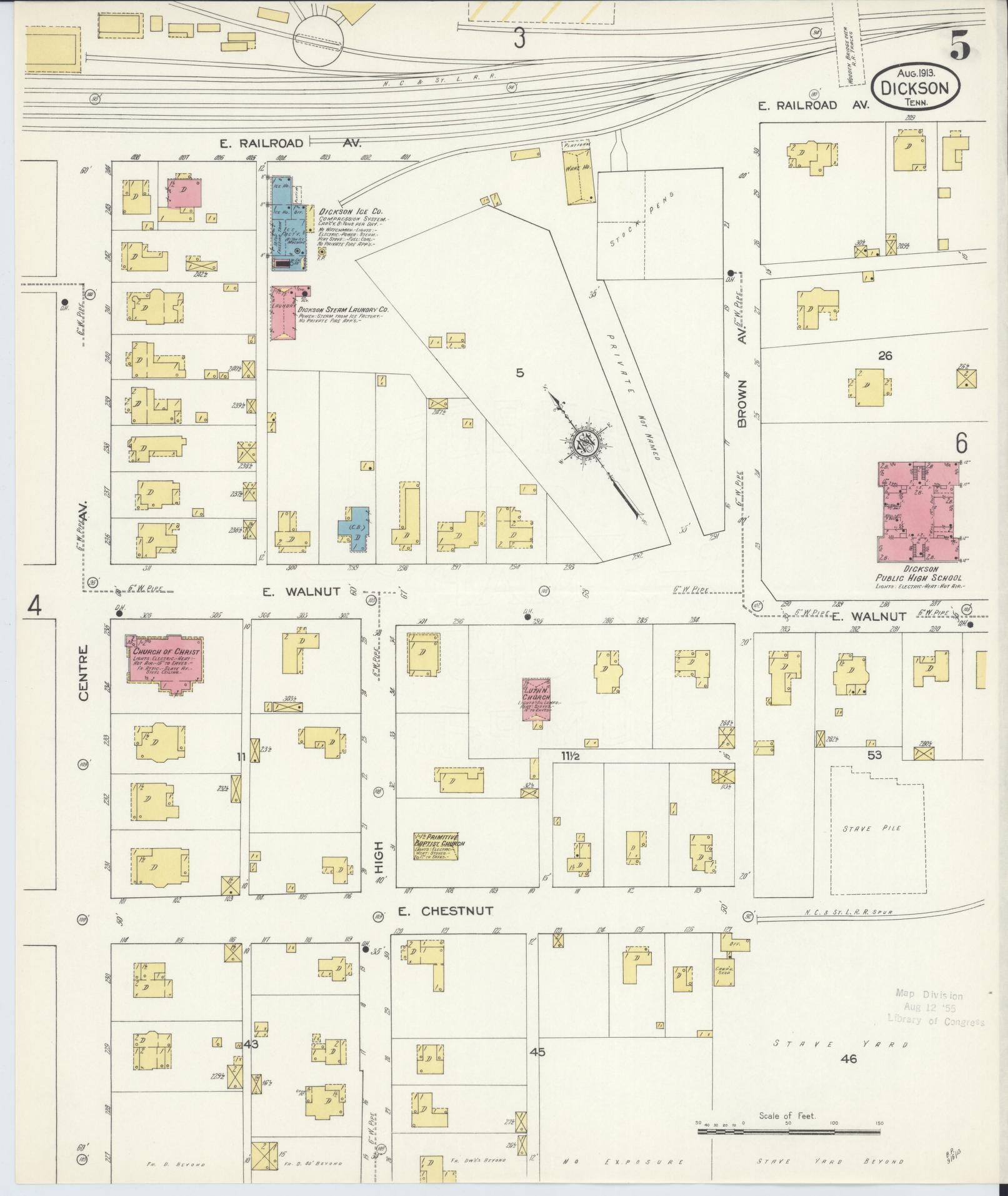 Sanborn Fire Insurance Map from Dickson, Dickson County, Tennessee (1913), Sheet #0005 - Complete Map Set gallery image, historic Sanborn map, vintage wall art, Tennessee Tennessee