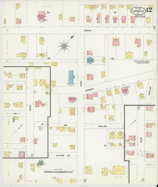 Sanborn Fire Insurance Map from Lansdale, Montgomery County, Pennsylvania (1912), Sheet #0012 - Historic Sanborn Fire Insurance Map Print, vintage old map wall art, antique decor, genealogy gift, Pennsylvania Pennsylvania map