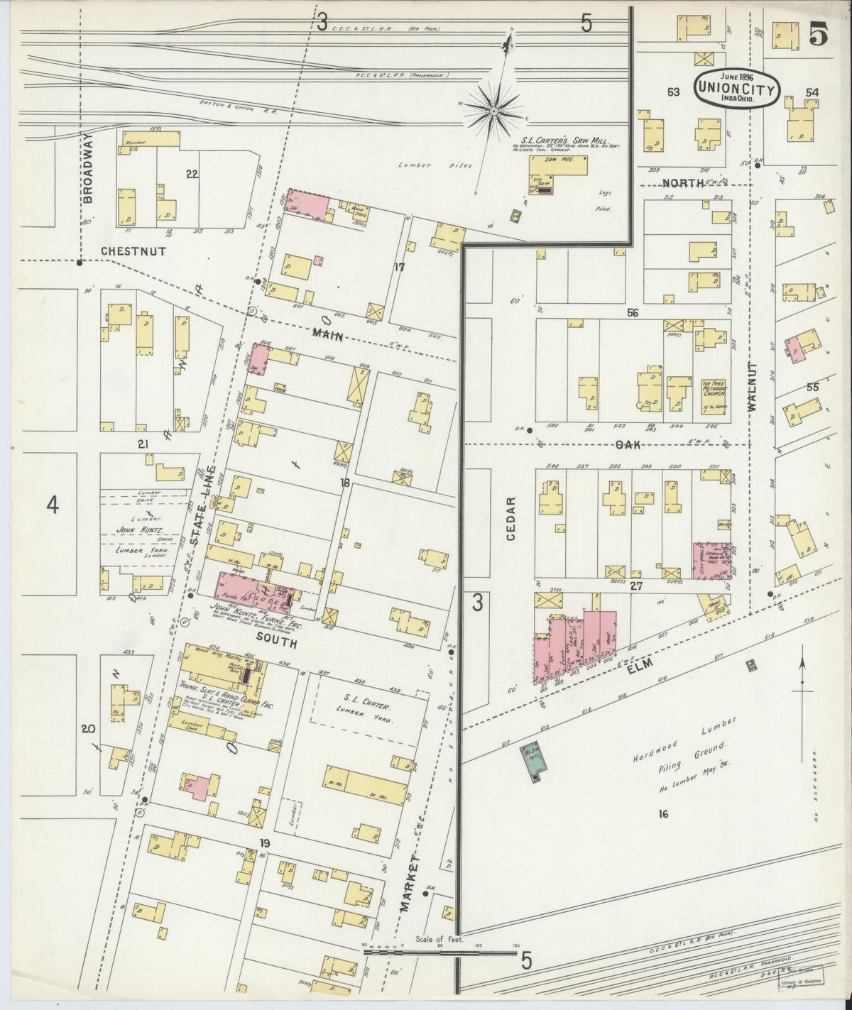 Sanborn Fire Insurance Map from Union City, Randolph County, Indiana (1896), Sheet #0005 - Historic Sanborn Fire Insurance Map Print, vintage old map wall art, antique decor, genealogy gift, Indiana Indiana map