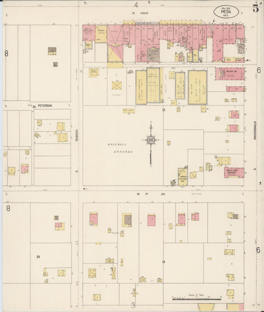 Sanborn Fire Insurance Map from Mesa, Maricopa County, Arizona (1915), Sheet #0005 - Historic Sanborn Fire Insurance Map Print, vintage old map wall art, antique decor, genealogy gift, Arizona Arizona map