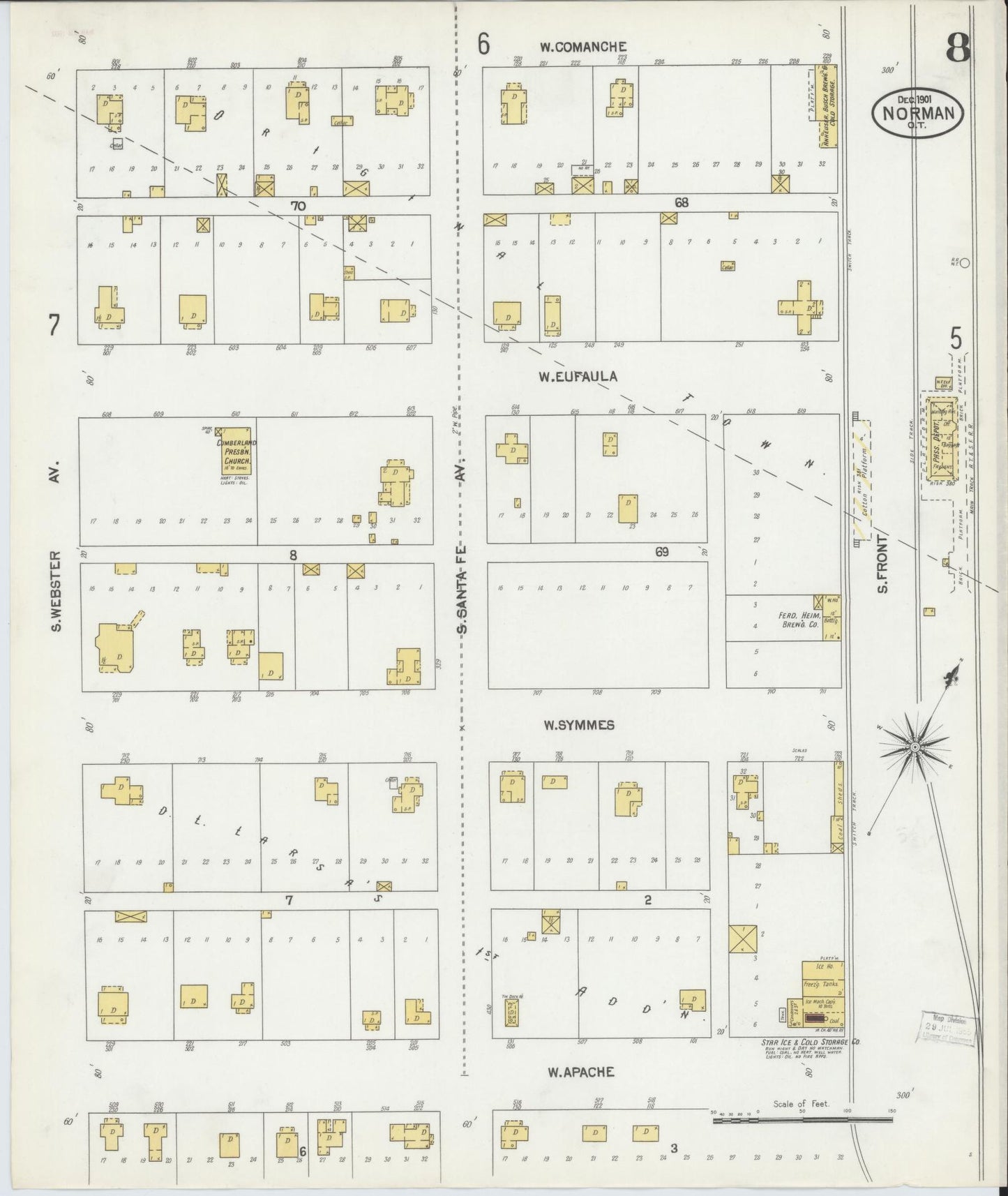 Sanborn Fire Insurance Map from Norman, Cleveland County, Oklahoma (1901), Sheet #0008 - Complete Map Set gallery image, historic Sanborn map, vintage wall art, Oklahoma Oklahoma