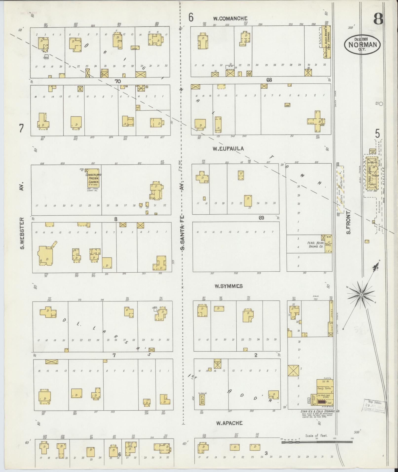 Sanborn Fire Insurance Map from Norman, Cleveland County, Oklahoma (1901), Sheet #0008 - Complete Map Set gallery image, historic Sanborn map, vintage wall art, Oklahoma Oklahoma