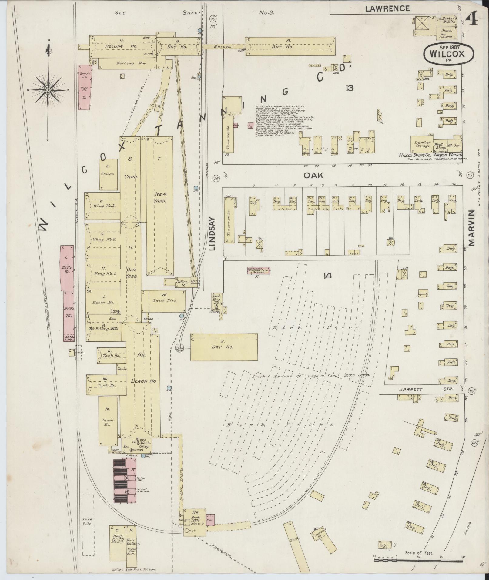 Sanborn Fire Insurance Map from Wilcox, Elk County, Pennsylvania (1887), Sheet #0004 - Historic Sanborn Fire Insurance Map Print, vintage old map wall art, antique decor, genealogy gift, Pennsylvania Pennsylvania map