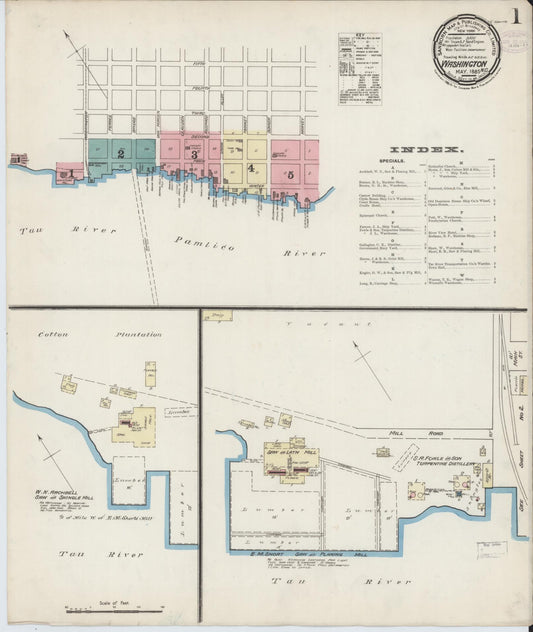 Sanborn Fire Insurance Map from Washington, Beaufort County, North Carolina (1885), Sheet #0001 - Complete Map Set gallery image, historic Sanborn map, vintage wall art, Washington Washington