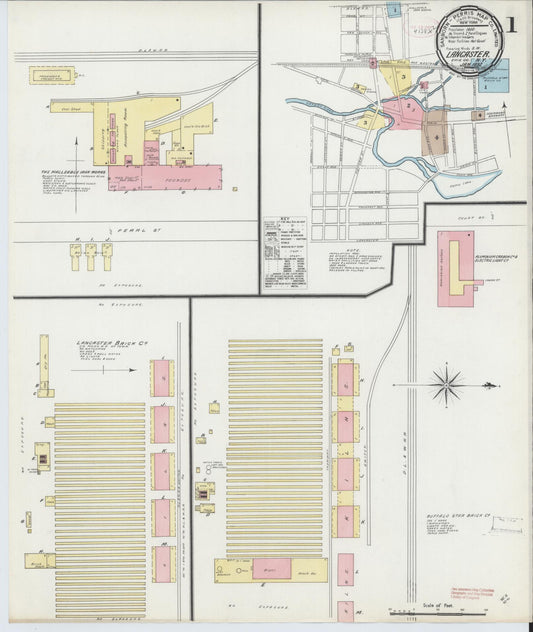 Sanborn Fire Insurance Map from Lancaster, Erie County, New York (1892), Sheet #0001 - Historic Sanborn Fire Insurance Map Print, vintage old map wall art, antique decor, genealogy gift, New York New York map