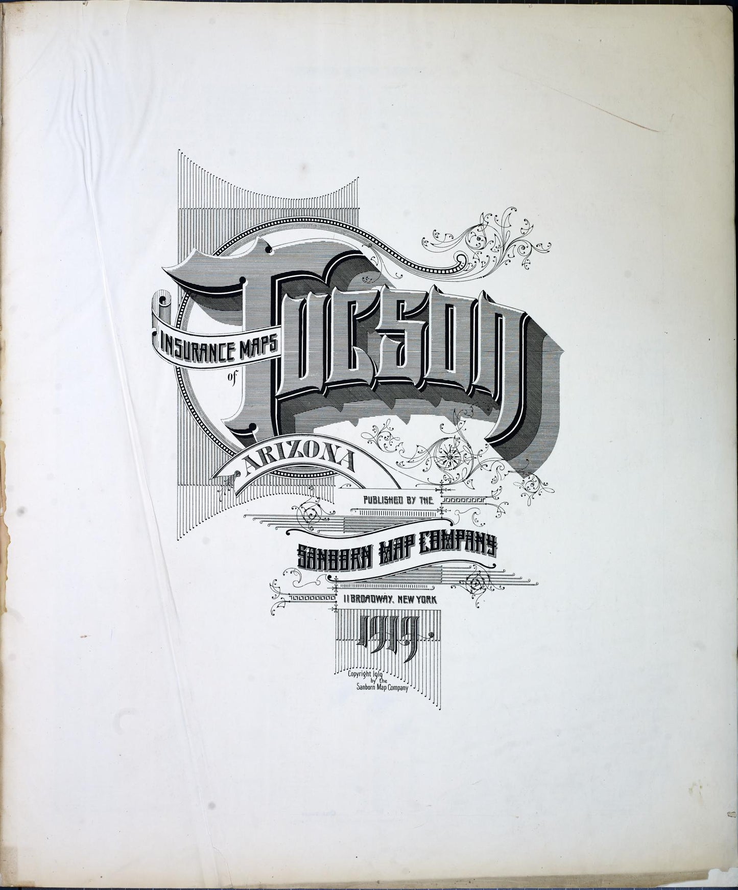 Sanborn Fire Insurance Map from Tucson, Pima County, Arizona (1919), Sheet #0001 - Historic Sanborn Fire Insurance Map Print, vintage old map wall art, antique decor, genealogy gift, Arizona Arizona map