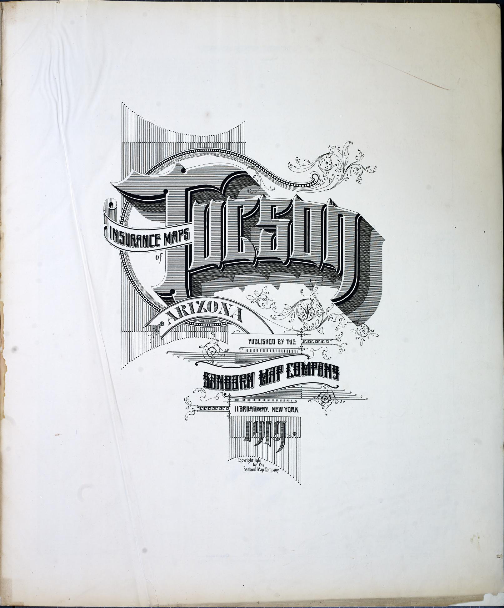 Sanborn Fire Insurance Map from Tucson, Pima County, Arizona (1919), Sheet #0001 - Historic Sanborn Fire Insurance Map Print, vintage old map wall art, antique decor, genealogy gift, Arizona Arizona map