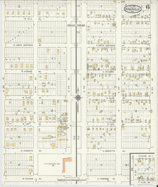 Sanborn Fire Insurance Map from Kingsville, Kleberg County, Texas (1915), Sheet #0006 - Historic Sanborn Fire Insurance Map Print, vintage old map wall art, antique decor, genealogy gift, Texas Texas map
