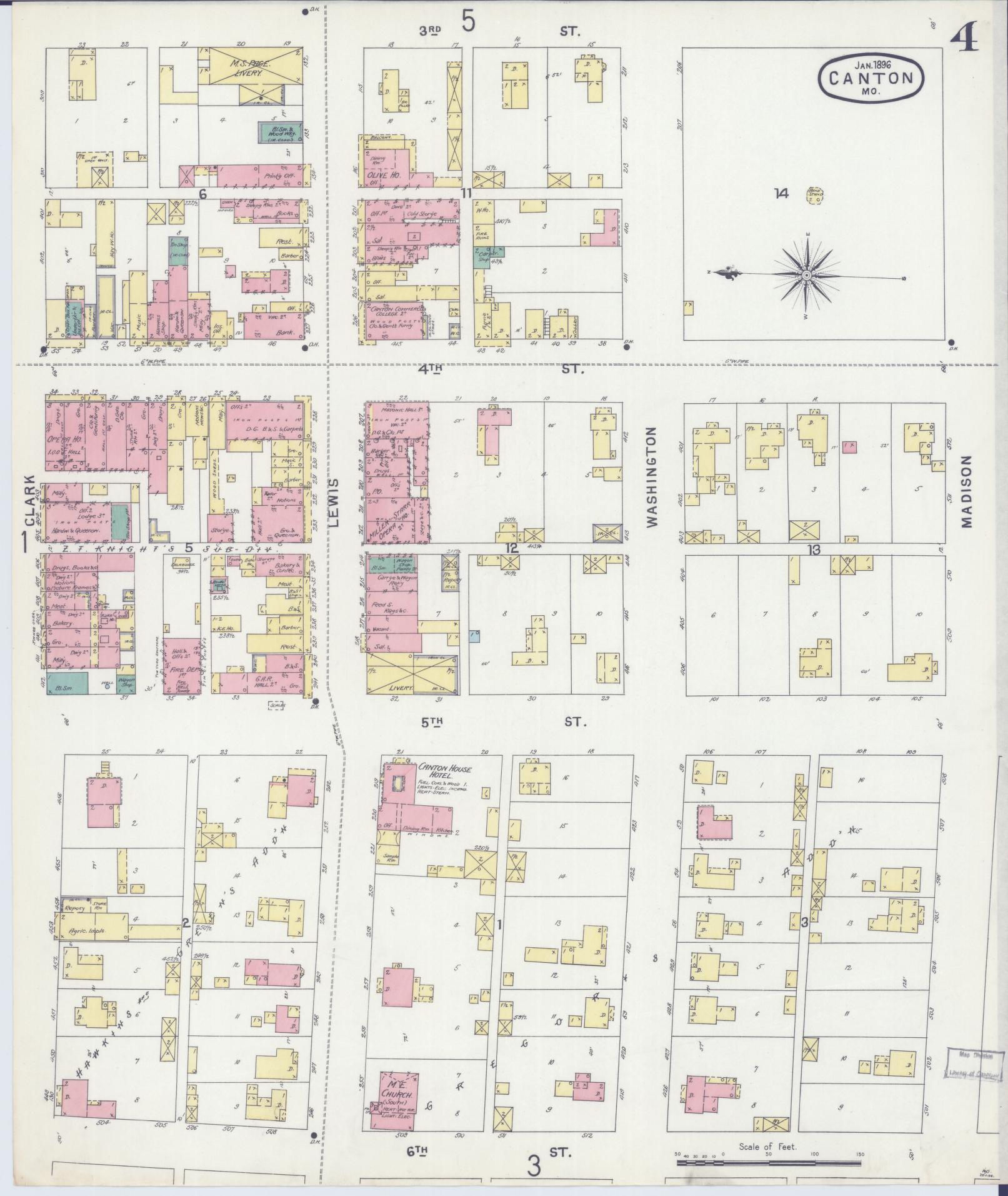 Sanborn Fire Insurance Map from Canton, Lewis County, Missouri (1896), Sheet #0004 - Complete Map Set gallery image, historic Sanborn map, vintage wall art, Missouri Missouri