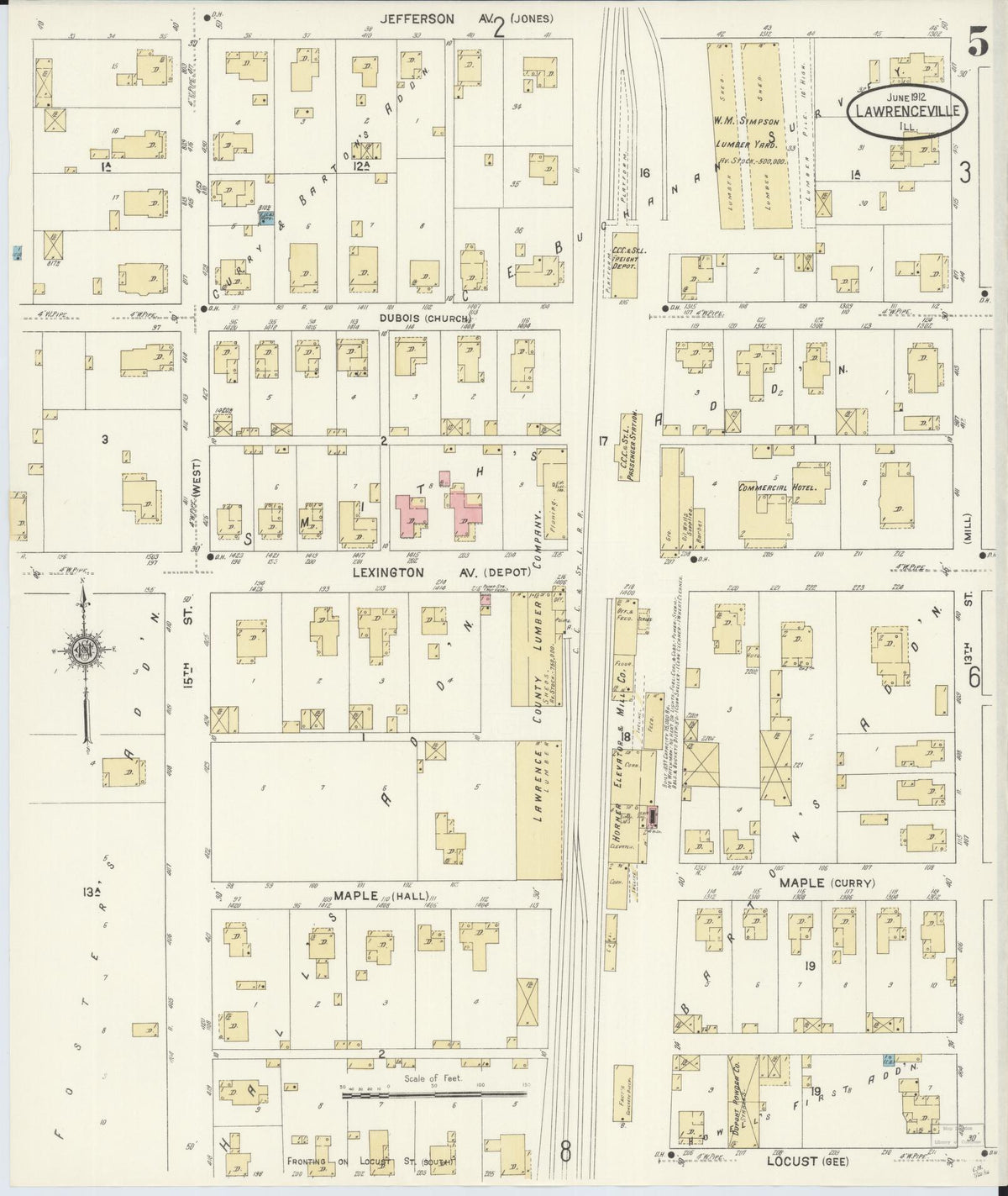 Sanborn Fire Insurance Map from Lawrenceville, Lawrence County, Illinois (1912), Sheet #0005 - Complete Map Set gallery image, historic Sanborn map, vintage wall art, Illinois Illinois