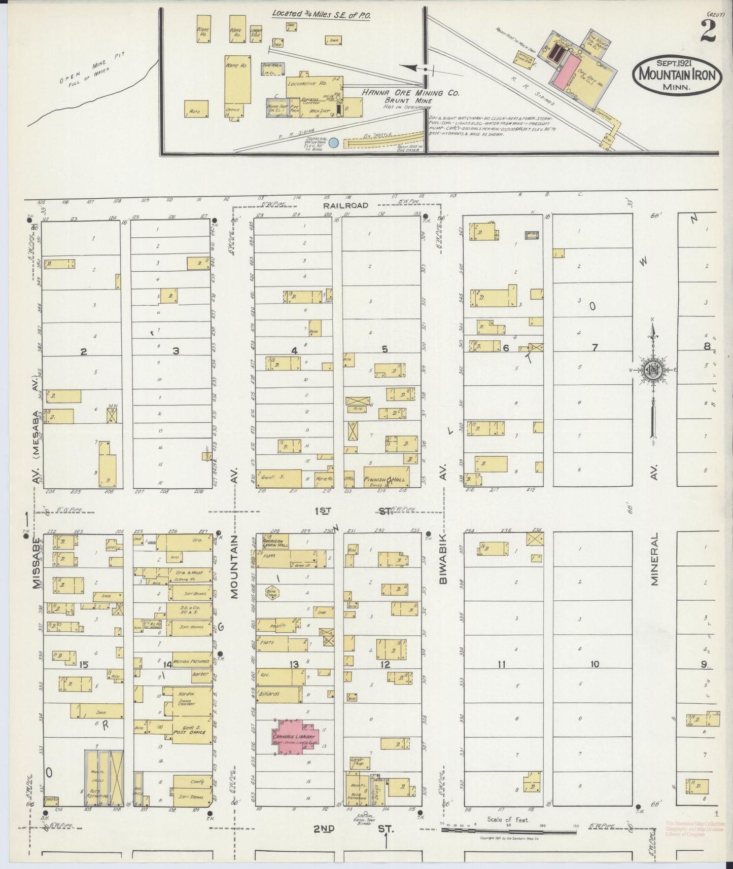 Sanborn Fire Insurance Map from Mountain Iron, Saint Louis County, Minnesota (1921), Sheet #0002 - Historic Sanborn Fire Insurance Map Print, vintage old map wall art, antique decor, genealogy gift, Minnesota Minnesota map