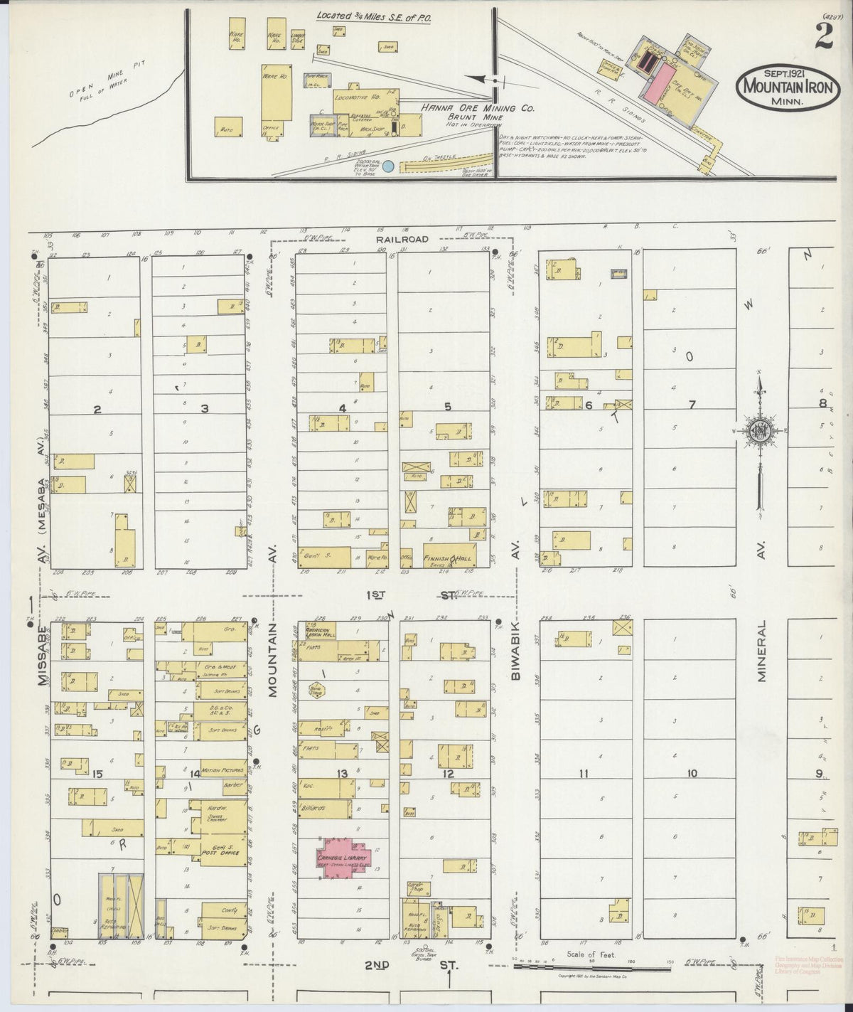 Sanborn Fire Insurance Map from Mountain Iron, Saint Louis County, Minnesota (1921), Sheet #0002 - Historic Sanborn Fire Insurance Map Print, vintage old map wall art, antique decor, genealogy gift, Minnesota Minnesota map