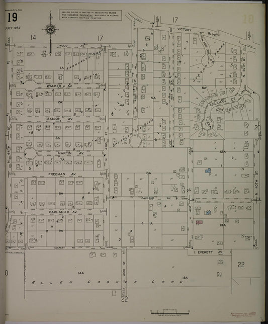 Sanborn Fire Insurance Map from Kansas City, Wyandotte County, Kansas (1957), Sheet #0019 - Historic Sanborn Fire Insurance Map Print, vintage old map wall art, antique decor, genealogy gift, Kansas Kansas map