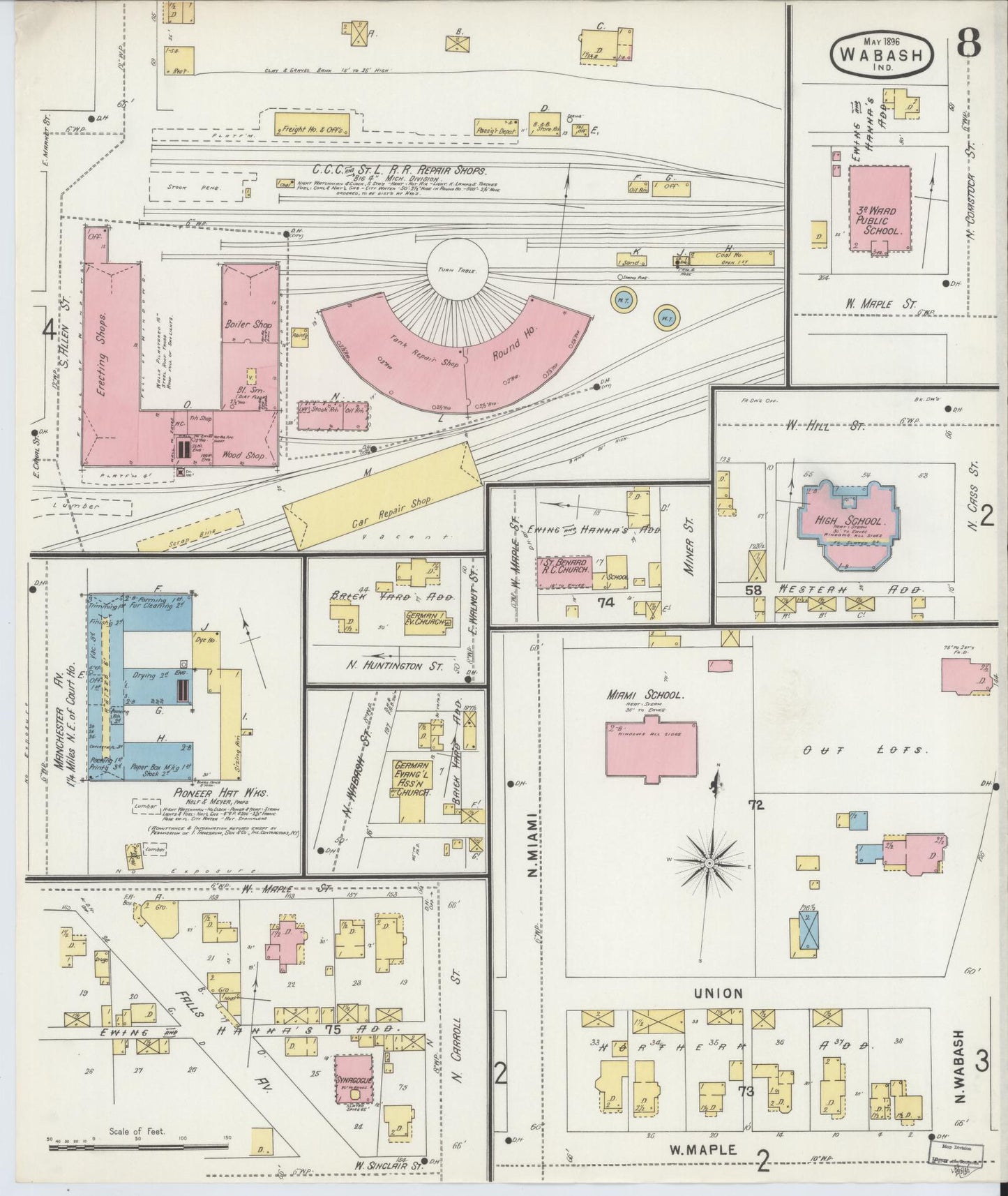 Sanborn Fire Insurance Map from Wabash, Wabash County, Indiana (1896), Sheet #0008 - Complete Map Set gallery image, historic Sanborn map, vintage wall art, Indiana Indiana