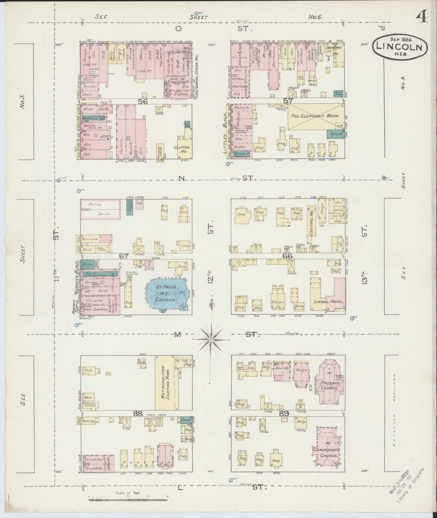 Sanborn Fire Insurance Map from Lincoln, Lancaster County, Nebraska (1886), Sheet #0004 - Complete Map Set gallery image, historic Sanborn map, vintage wall art, Nebraska Nebraska