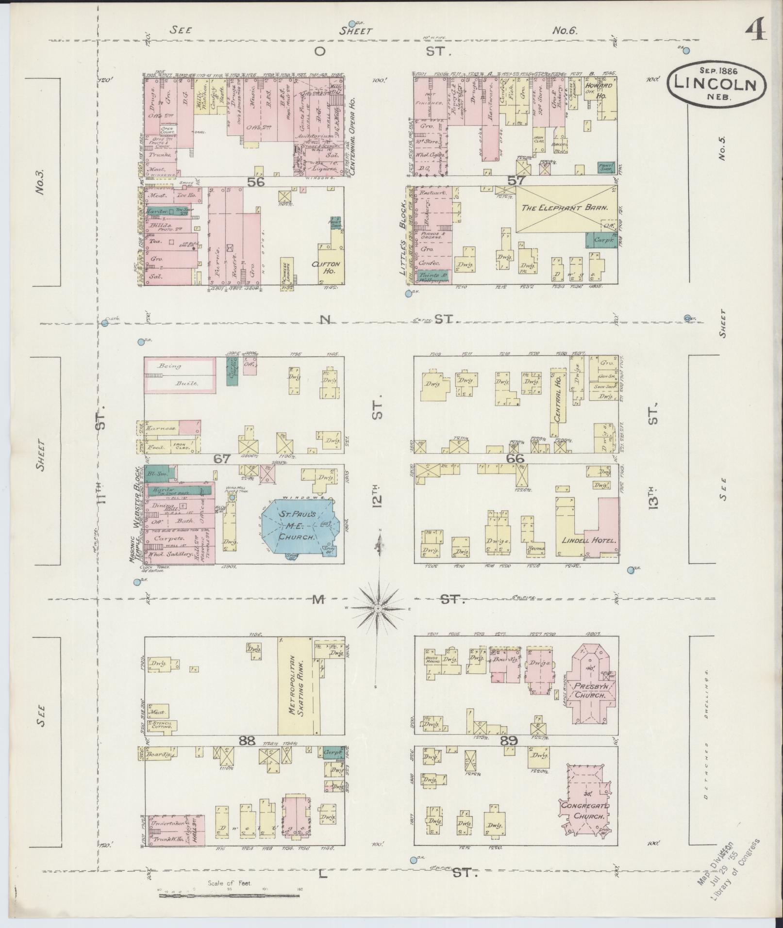 Sanborn Fire Insurance Map from Lincoln, Lancaster County, Nebraska (1886), Sheet #0004 - Complete Map Set gallery image, historic Sanborn map, vintage wall art, Nebraska Nebraska