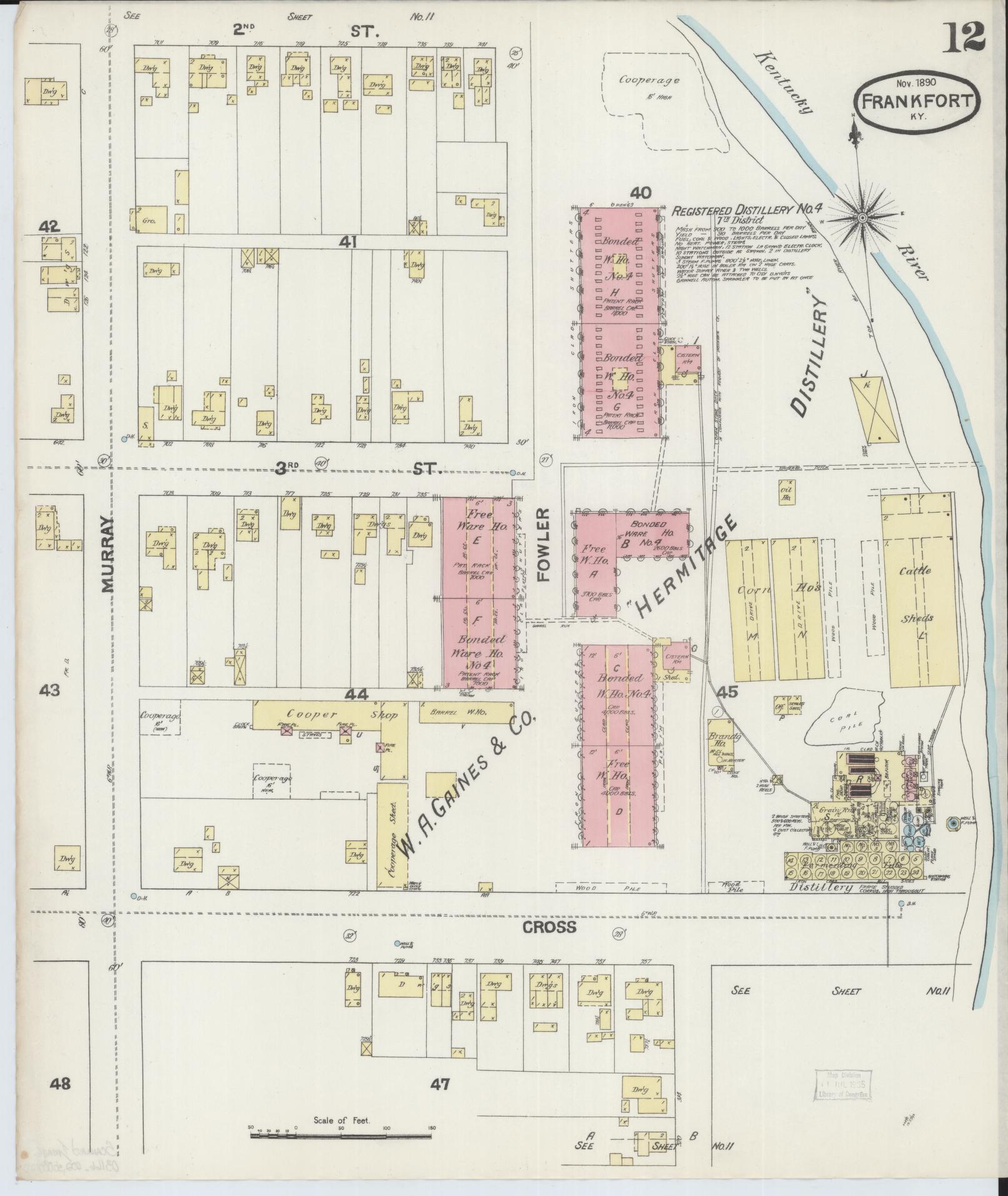 Sanborn Fire Insurance Map from Frankfort, Franklin County, Kentucky (1890), Sheet #0012 - Historic Sanborn Fire Insurance Map Print, vintage old map wall art, antique decor, genealogy gift, Kentucky Kentucky map