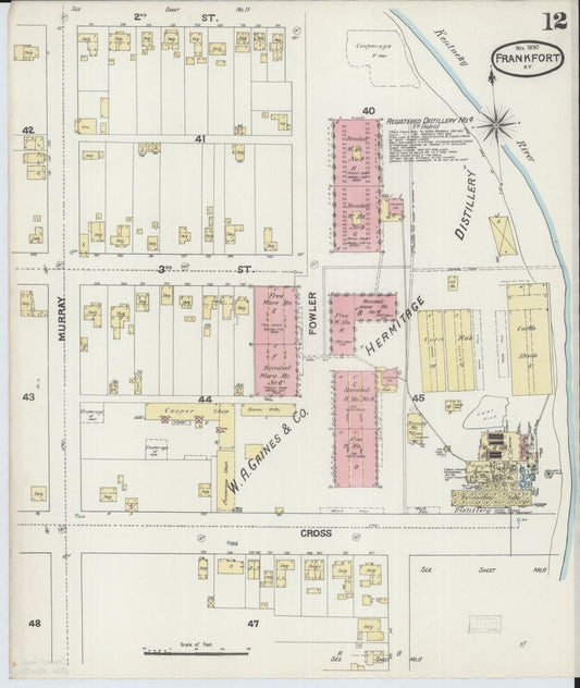 Sanborn Fire Insurance Map from Frankfort, Franklin County, Kentucky (1890), Sheet #0012 - Historic Sanborn Fire Insurance Map Print, vintage old map wall art, antique decor, genealogy gift, Kentucky Kentucky map