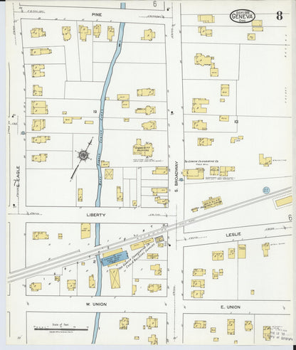 Sanborn Fire Insurance Map from Geneva, Ashtabula County, Ohio (1919), Sheet #0008 - Historic Sanborn Fire Insurance Map Print, vintage old map wall art, antique decor, genealogy gift, Ohio Ohio map