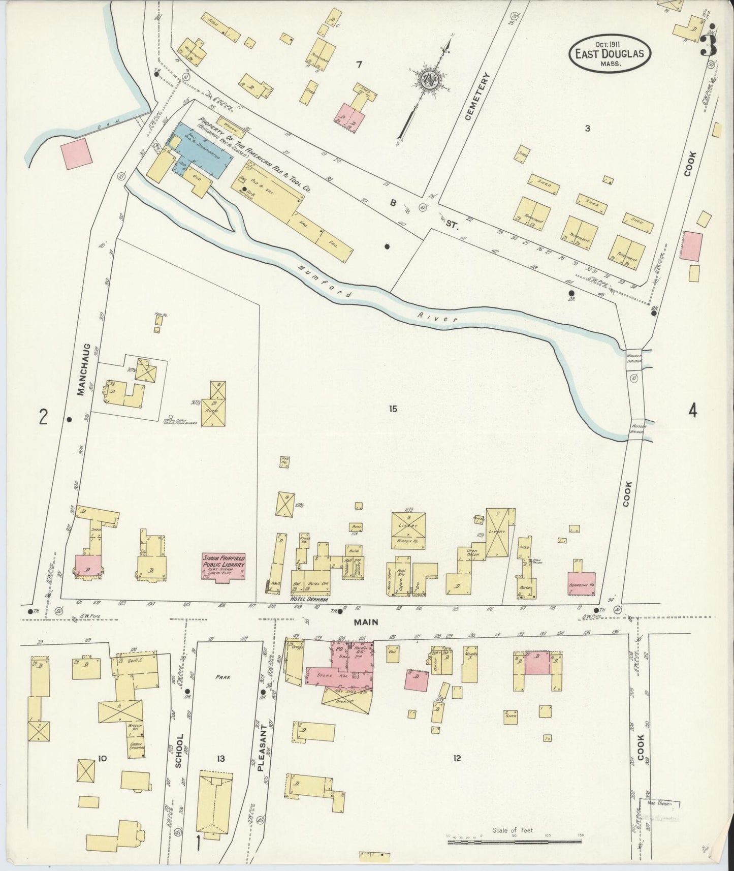 Sanborn Fire Insurance Map from East Douglas, Worcester County, Massachusetts (1911), Sheet #0003 - Complete Map Set gallery image, historic Sanborn map, vintage wall art, Massachusetts Massachusetts