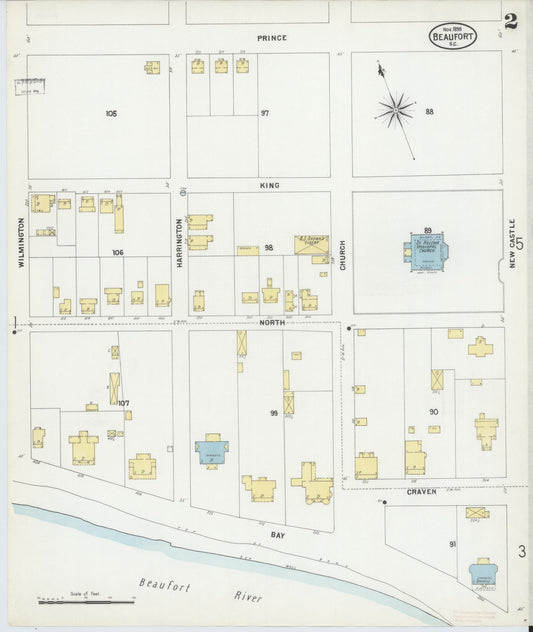Sanborn Fire Insurance Map from Beaufort, Beaufort County, South Carolina (1899), Sheet #0002 - Historic Sanborn Fire Insurance Map Print, vintage old map wall art, antique decor, genealogy gift, South Carolina South Carolina map